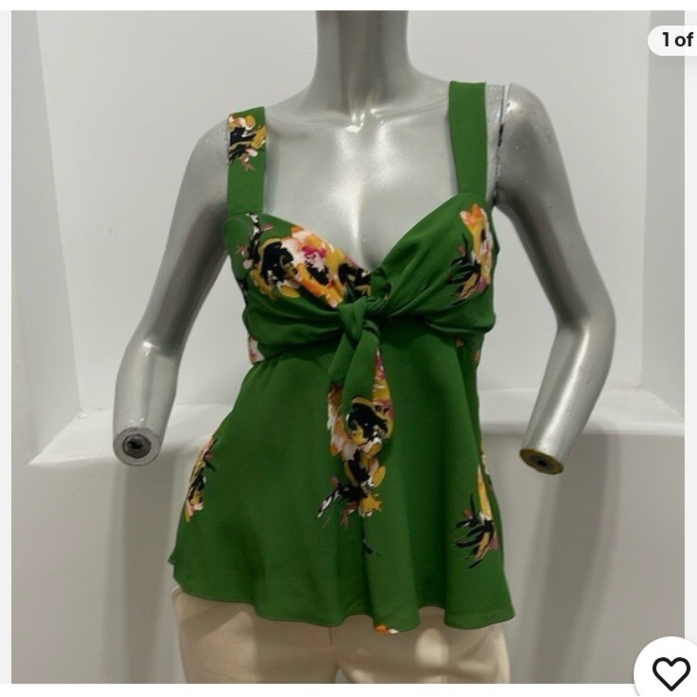 A.L.C. Green Floral Tie-Front Blouse